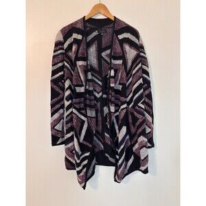 Lucky Brand Cardigan Womens Small Petite Purple Open Neck Tunic Aztec Geometric